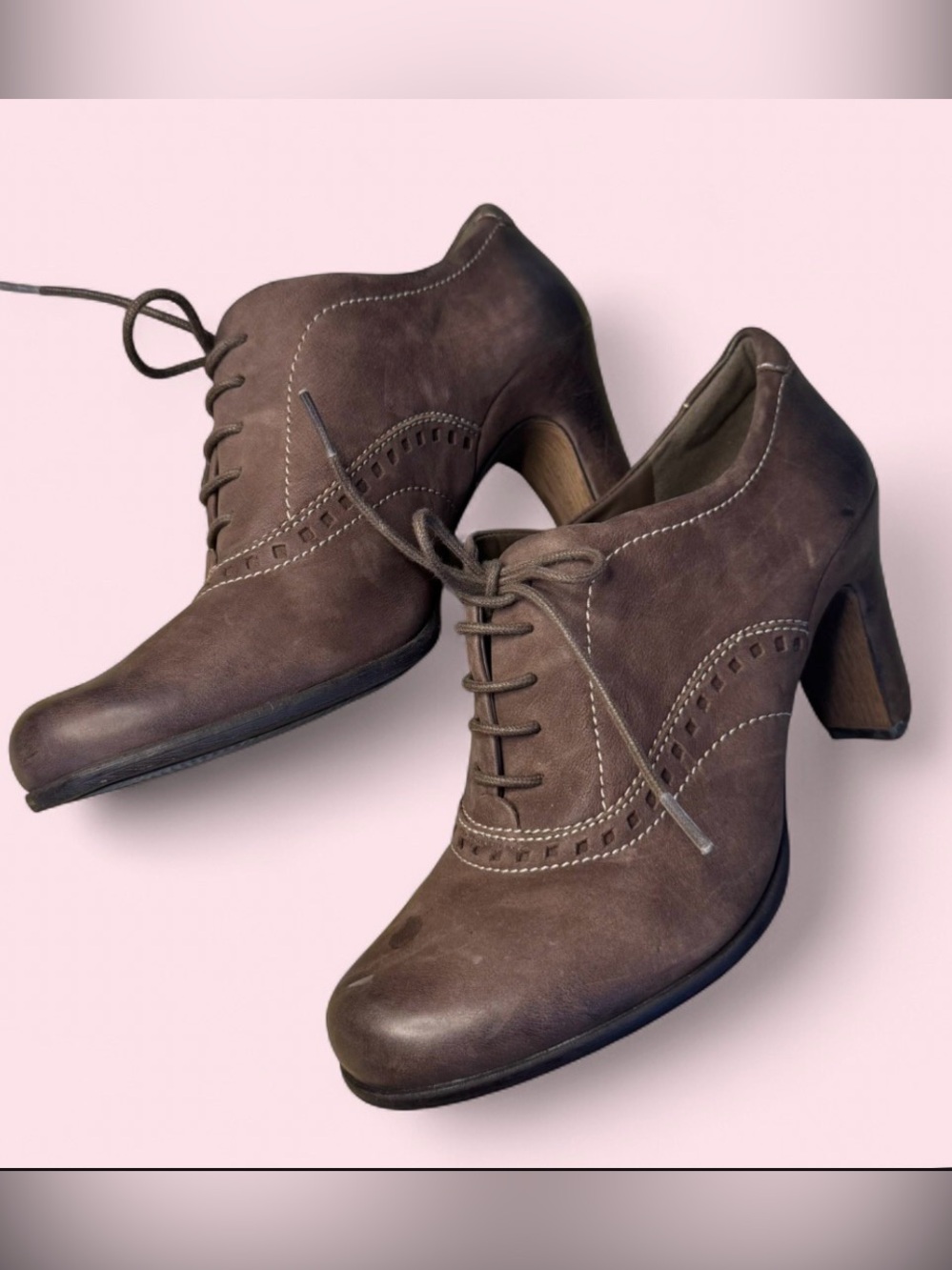 Ecco Kieve Brown leather Lace-Up Heeled Ankle Boots Oxford style size 40